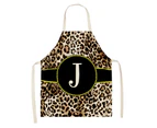 Kitchen Apron Soft Touch Wide Application Flax Leopard Print Alphabet Cooking Bib Household Supplies-J
