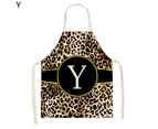 Kitchen Apron Soft Touch Wide Application Flax Leopard Print Alphabet Cooking Bib Household Supplies-Y
