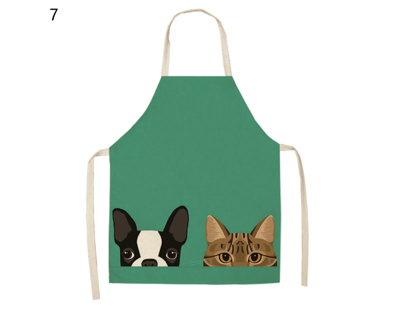 Kitchen Apron Fine Workmanship Grease Resistant Flax Animal Printed Long Cooking Chef Bib Household Supplies-7