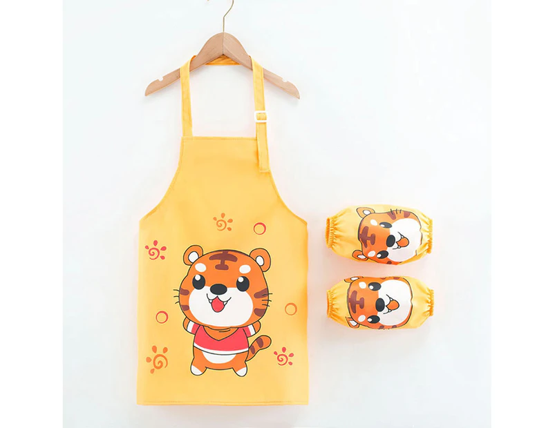 3Pcs/Set Children Apron Cartoon Character Pattern Waterproof Breathable Kids Cooking Apron with Sleeves for DIY Learning-100 K