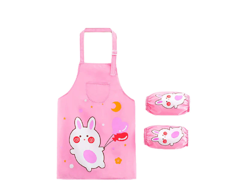 3Pcs/Set Children Apron Cartoon Character Pattern Waterproof Breathable Kids Cooking Apron with Sleeves for DIY Learning-100 N