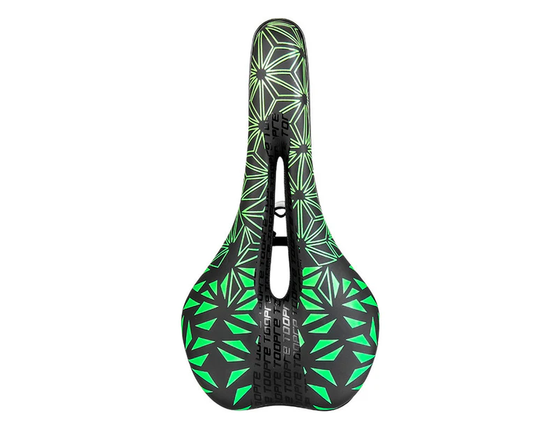 Hollow Bicycle Saddle Good Filling Shockproof Geometric Pattern Bike Seat for MTB - Green