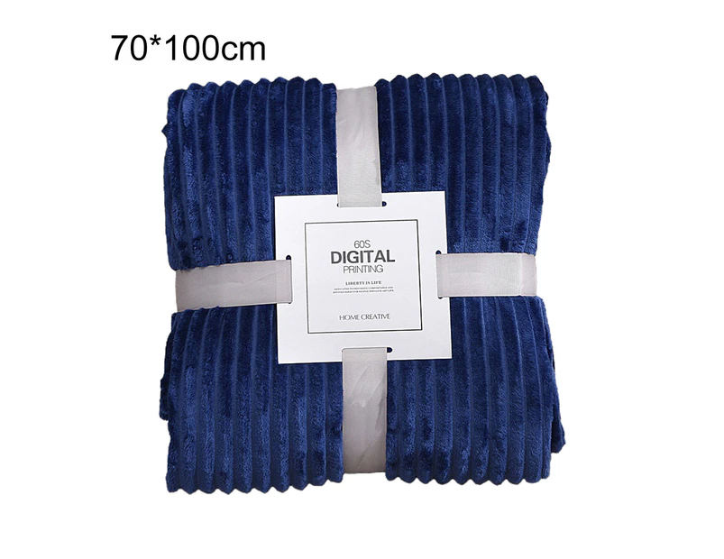 Skin-friendly Soft Throw Blanket Polyester Air Conditioned Blanket for Sofa Dark Blue