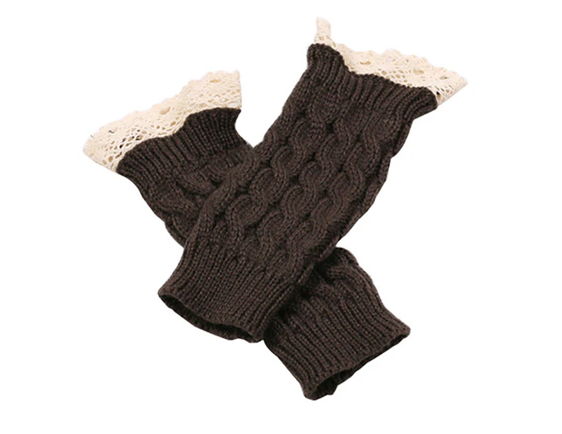 Women Fingerless Lace Gloves Knitted Warm Long Mitten Wrist Warmer Winter Gift - Dark Grey