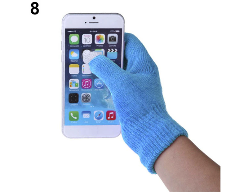 Women Men Winter Warm Texting Capacitive Smartphone Touch Screen Gloves - Blue