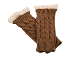 Women Fingerless Lace Gloves Knitted Warm Long Mitten Wrist Warmer Winter Gift - Khaki
