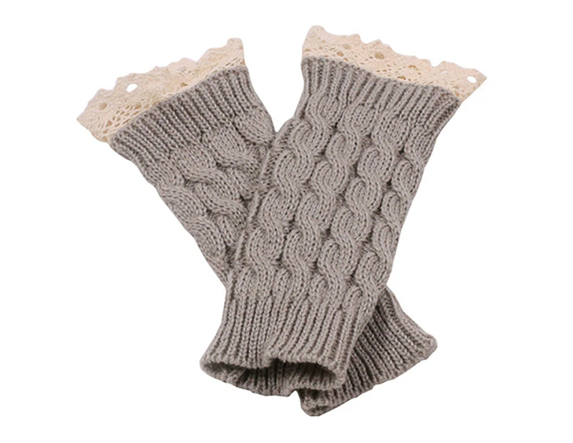 Women Fingerless Lace Gloves Knitted Warm Long Mitten Wrist Warmer Winter Gift - Light Grey