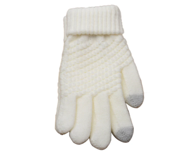 Women Man Winter Knit Touch Screen Gloves Texting Capacitive Smartphone - White