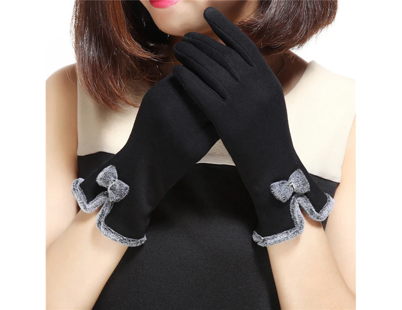 Lovely Bowknot Women Touch Screen Winter Warm Outdoor Sport Gloves Gift - Black
