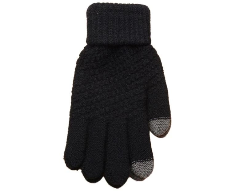 Women Man Winter Knit Touch Screen Gloves Texting Capacitive Smartphone - Black