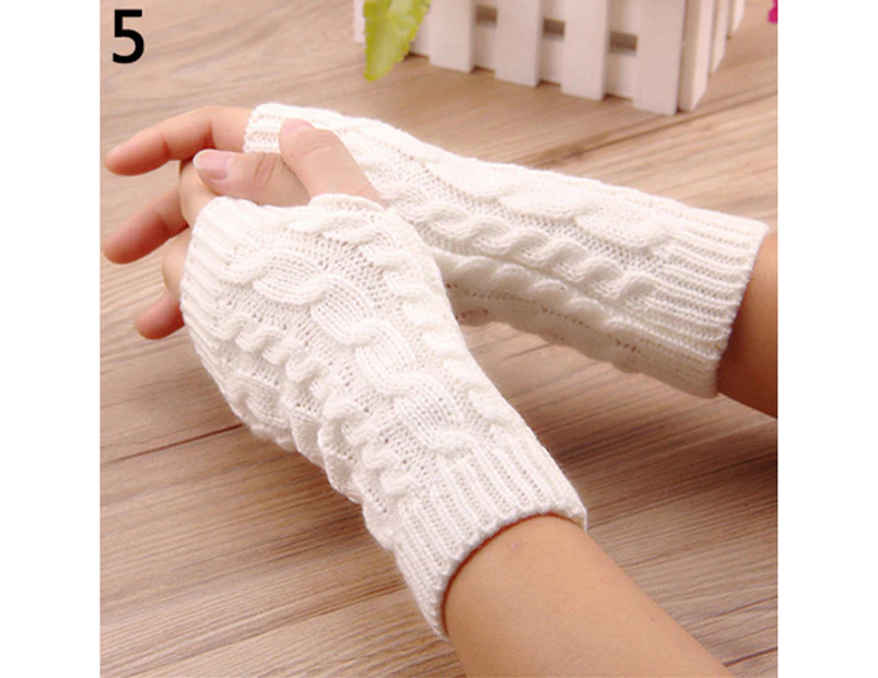 Women Girl Winter Wrist Warm Knitted Fingerless Gloves Xmas Gift - White