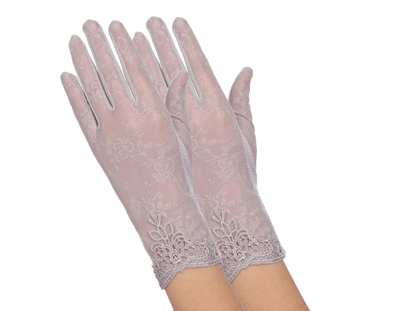 Gloves Flower Pattern Multi-use Faux Silk UV Protection Non-Slip Mittens for Women - Gray