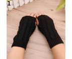Women Girl Winter Wrist Warm Knitted Fingerless Gloves Xmas Gift - Black