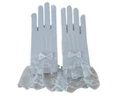 Lace Mesh Bowknot Bride Full Finger Gloves Bridal Wedding Dress Accessories - White