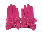 Motorcycle Women Rivets Bow Faux Leather Gloves Full Finger Mittens - Pink with Rivet