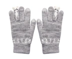 Winter Women Cartoon Cats Touch Screen Gloves Full Finger Knitted Mittens - Grey