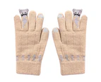 Winter Women Cartoon Cats Touch Screen Gloves Full Finger Knitted Mittens - Yellow