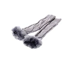 Women Fingerless Long Knitted Gloves Faux Fur Arm Sleeves Warmers - Light Gray