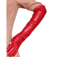 Gloves Full Finger Windproof Faux Leather Long Arm Gloves for Shopping - Red