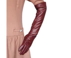 Gloves Full Finger Windproof Faux Leather Long Arm Gloves for Shopping - Purplish Red