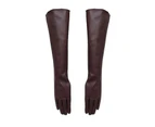 Gloves Full Finger Windproof Faux Leather Long Arm Gloves for Shopping - Purplish Red