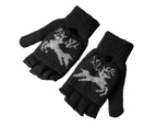 Elk Print Convertible Flip Top Women Gloves Winter Half Finger Thick Warm Christmas Gloves for Travel - Black