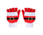 Elk Pattern Convertible Flip Top Women Gloves Winter Half Finger Thickened Warm Christmas Gloves - 5