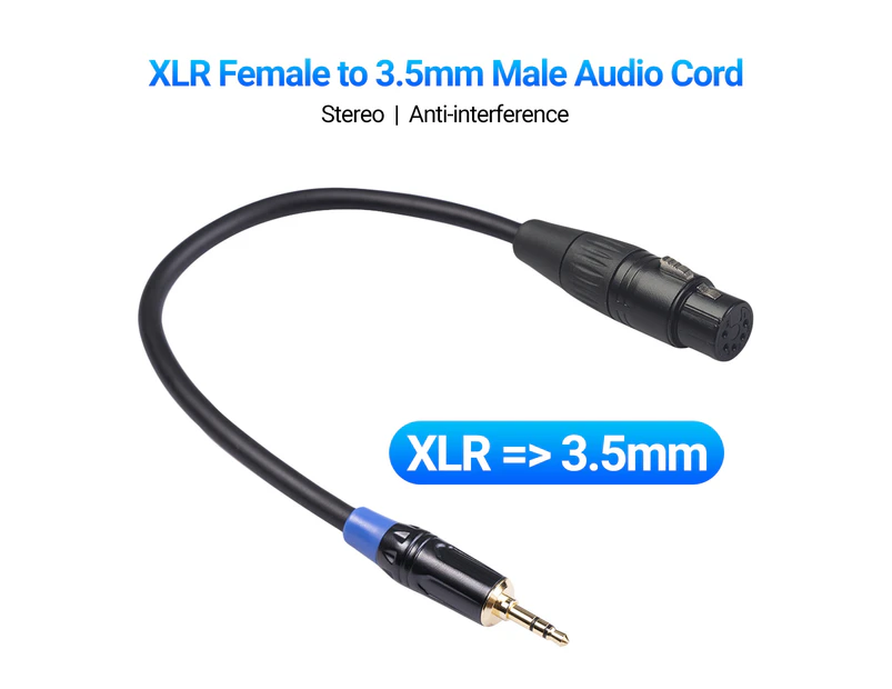 30cm Audio Adapter Cable Stereo Anti-interference PVC XLR Female to 3.5mm Male Audio Cord for Camera