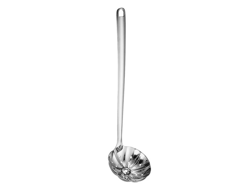 Colander Soup Spoon Extended Handle Lotus Pattern 304 Stainless Steel High Temperature Resistant Skimmer Hot Pot Spoon for Dining Room-Silver B