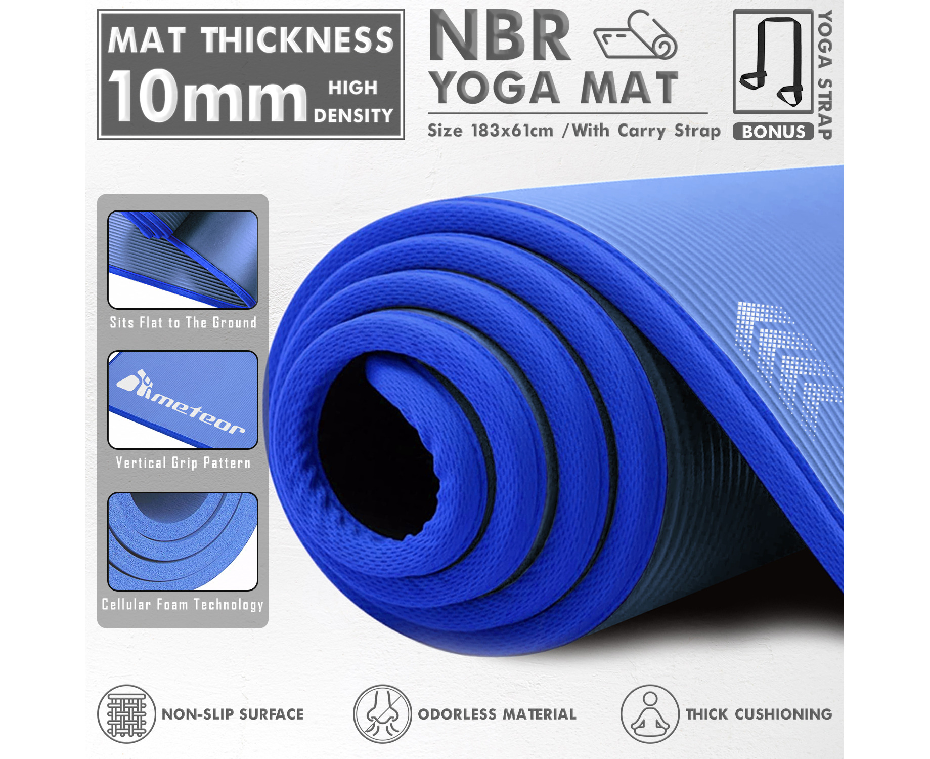 METEOR Non-slip Yoga Mat,Thick Yoga Mat,NBR Yoga Mat,Exercise Mat