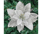Christmas Artificial Flower Glitter Golden Powder Double-layer DIY Realistic Scene Wreath Accessories Xmas Tree Decoration Fake Flower for Festival-Silver