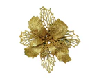 Christmas Artificial Flower Glitter Golden Powder Hollow DIY Realistic Scene Wreath Accessories Xmas Tree Decoration Fake Flower for Festival-Golden 16 cm