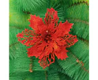 Christmas Artificial Flower Glitter Golden Powder Hollow Out DIY Realistic Scene Wreath Accessories Xmas Tree Decoration Fake Flower for Festival-Red 16 cm