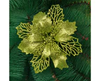 Christmas Artificial Flower Glitter Golden Powder Hollow DIY Realistic Scene Wreath Accessories Xmas Tree Decoration Fake Flower for Festival-Green 16 cm
