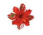 Christmas Artificial Flower Glitter Golden Powder Hollow Out DIY Realistic Scene Wreath Accessories Xmas Tree Decoration Fake Flower for Festival-Red 11cm