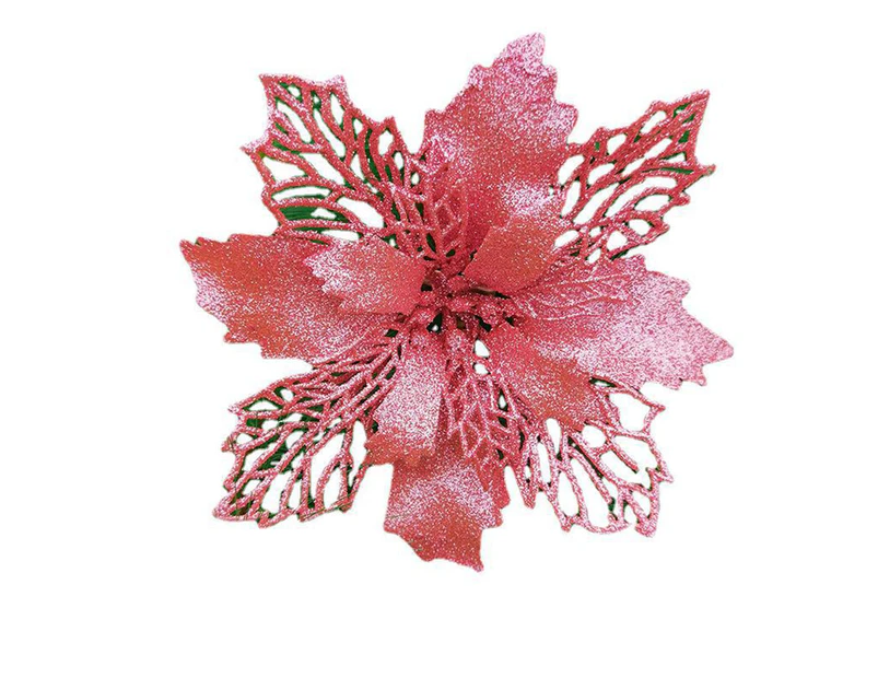 Christmas Artificial Flower Glitter Golden Powder Hollow Out DIY Realistic Scene Wreath Accessories Xmas Tree Decoration Fake Flower for Festival-Pink 11cm