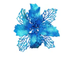 Christmas Artificial Flower Glitter Golden Powder Hollow Out DIY Realistic Scene Wreath Accessories Xmas Tree Decoration Fake Flower for Festival-Blue 11cm