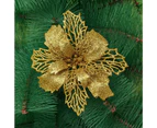 Christmas Artificial Flower Glitter Golden Powder Hollow DIY Realistic Scene Wreath Accessories Xmas Tree Decoration Fake Flower for Festival-Golden 16 cm