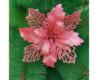 Christmas Artificial Flower Glitter Golden Powder Hollow Out DIY Realistic Scene Wreath Accessories Xmas Tree Decoration Fake Flower for Festival-Pink 11cm