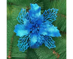 Christmas Artificial Flower Glitter Golden Powder Hollow DIY Realistic Scene Wreath Accessories Xmas Tree Decoration Fake Flower for Festival-Blue 16 cm