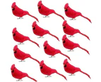 6/12Pcs Christmas Bird Clip Bright Realistic Reusable Gifts Festival Props Crafts Xmas Tree Decoration Red Feather Artificial Birds Party Supplies-Red