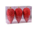 1 Box Christmas Tree Pine Cones Ornaments Artificial Pine Cone Hanging Pendant with Lanyard for Christmas Home Decor-Red
