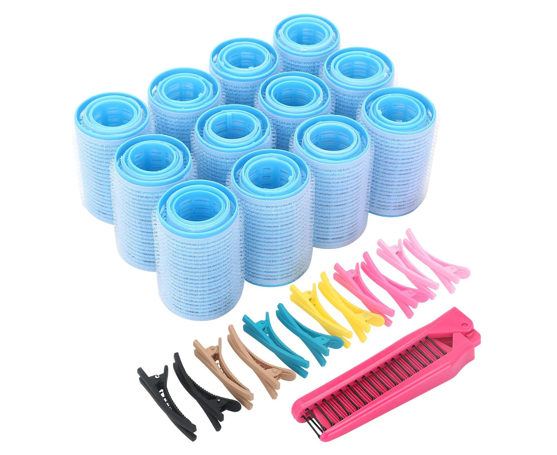 Self Grip Hair Rollers Set with Hairdressing Curlers Duckbill Clips