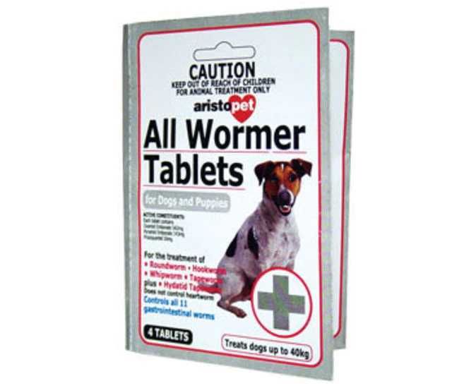 All Wormer Tablets for Dogs & Puppies 10kg - 4 Tabs (Aristopet)