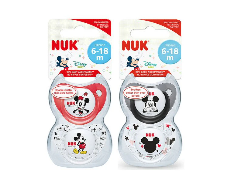 NUK Trendline BPA-Free Silicone Baby Dummy 6-18m, 2 Pack, Assorted Disney