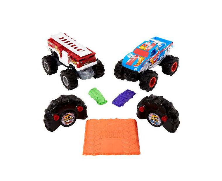 Hot Wheels Monster Trucks Demolition Doubles GUNKSTER vs. RACE ACE 1:64  Scale Vehicle 2-Pack - The Toy Barn