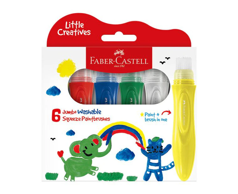 Faber Castell Little Creatives Jumbo Washable Squeezing Paint Brushes - Pack of 6