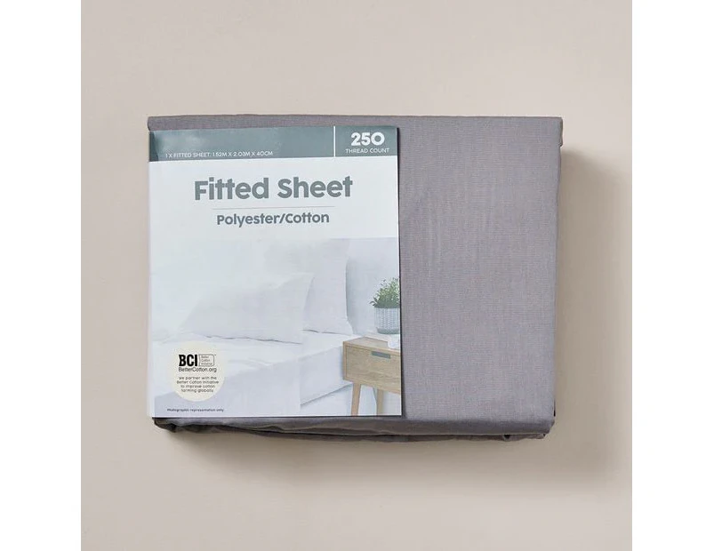 Target 250 Thread Count Polyester Cotton Fitted Sheet - Grey