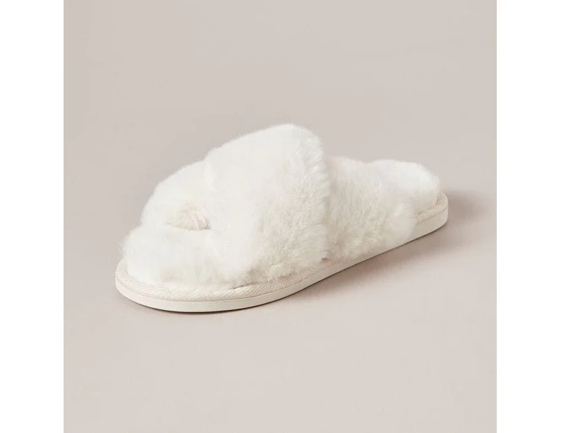 Target Womens Libbi Faux Fur Crossover Scuff Slippers - White