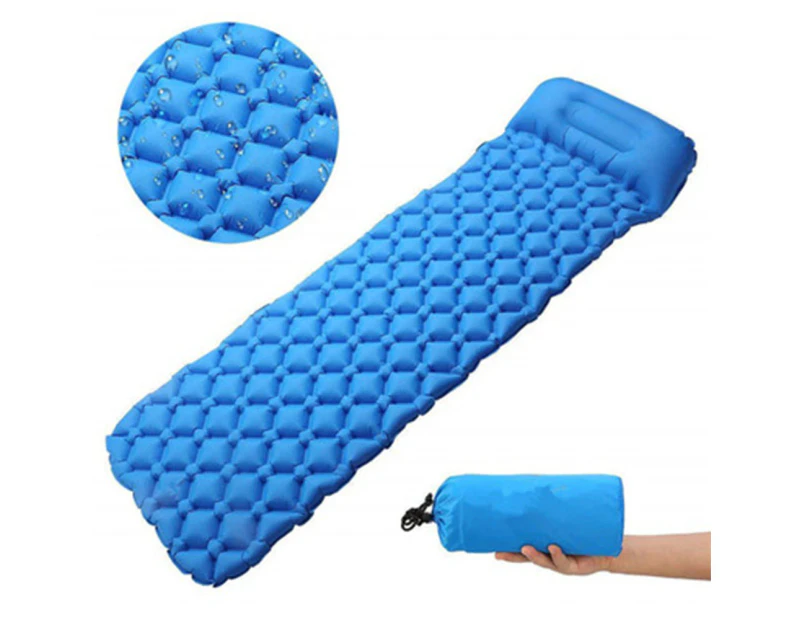 Ultralight Sleeping Pad with Built-in Pillow, Inflatable Camping Mattress for Backpacking, Traveling and Hiking, Compact and Portable Camp Mat - blue